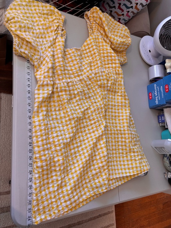 Cotton Yellow & White Puff Sleeve Babydoll Gingham Sundress Size XL Y2K Milkmaid - Picture 7 of 9